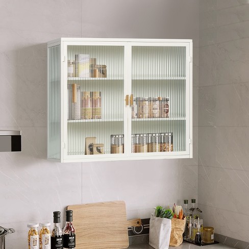 27 56 Modern 2 Glass Door Wall Cabinet With Triple Tier Storage White Modernluxe Target