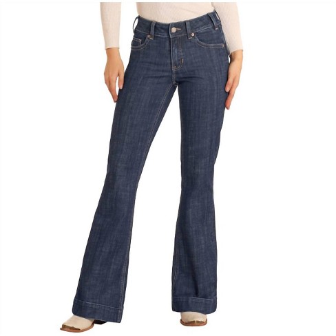 Women's Diamond Belt Loop Mid Rise Trouser Jeans - Rock & Roll Denim - image 1 of 3