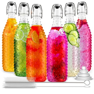 Nevlers 33 Oz Dotted Swing Top Round Glass Bottle - Leakproof (6pk)