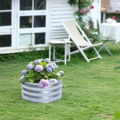 24.25" Silver Galvanized Metal Round Raised Garden Bed Planter