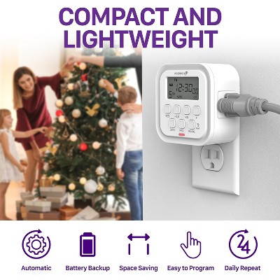 Fosmon White Digital Programmable Timer Outlet, 2-Pack