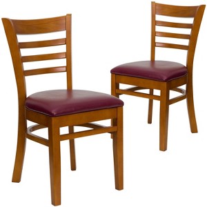 Emma and Oliver 2 Pack Ladder Back Wooden Restaurant Chair - 1 of 4