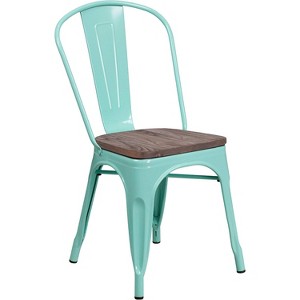 ADILE Metal Stackable Dining Chairs with Wood Seat, Mint Green - 1 of 4