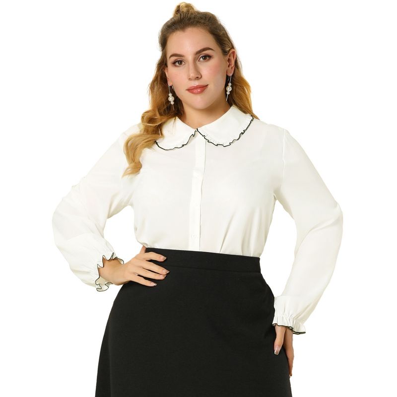 Agnes Orinda Women's Plus Size Elegant Office Peter Pan Collar Long Sleeves Button-Up Shirt, 1 of 8
