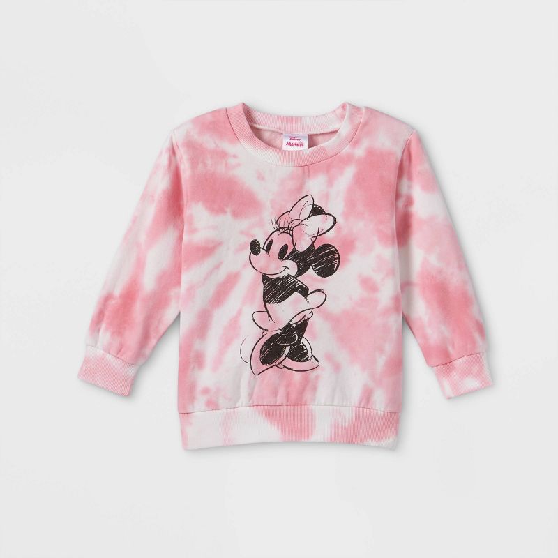 Toddler Girls' Minnie Mouse Tie-Dye French Terry Pullover - Pink, 1 of 4