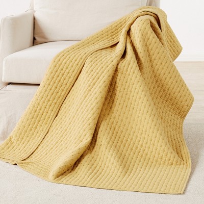 Ochre Cotton Reversible Quilted Throw Blanket
