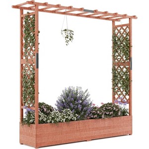 Raised Garden Bed with Trellis, Hanging Roof, and 4 Drainage Holes, Freestanding Elevated Garden Bed for Climbing Plants, Vines, Flowers - 1 of 4