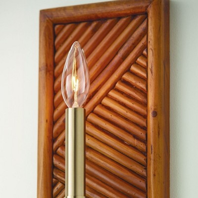 Soleil Matte Brass Dimmable Sconce with Bamboo Backplate