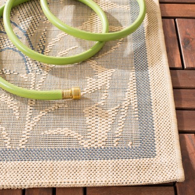 Natural and Blue Baroque Print Indoor/Outdoor Area Rug