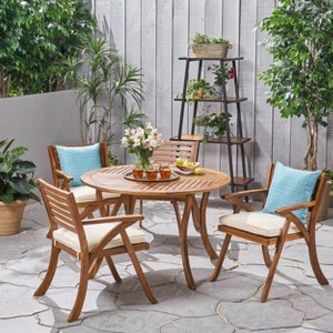 Christopher Knight Home Downgate Outdoor Acacia Wood 5 Piece Dining Set with Cushions - 1 of 4