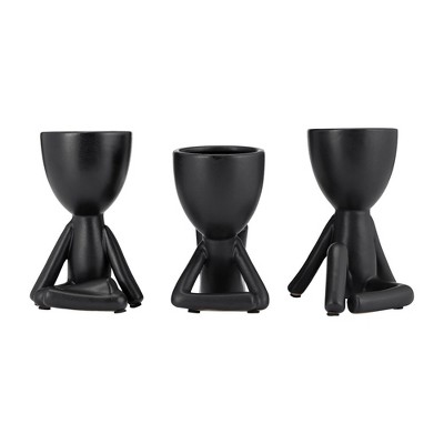 Sagebrook Home Set of 3 People Planters - Ceramic 8" Sitting Human Figurines For Home or Office Decor - Creative Plant