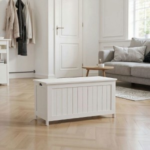Resenkos 39.4" Wooden Storage Trunk/Bench - 2 Safety Hinges, Side Handles, for Playroom, White - 1 of 4