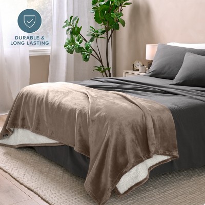 Taupe Reversible Sherpa Fleece Throw Blanket