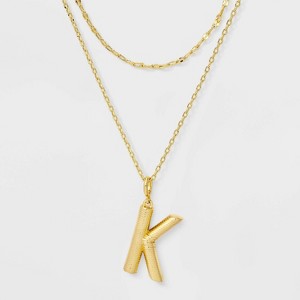 14K Gold Dipped Cubic Zirconia Duo Initial Multi-Strand Necklace - A New Day™ Gold - 1 of 4