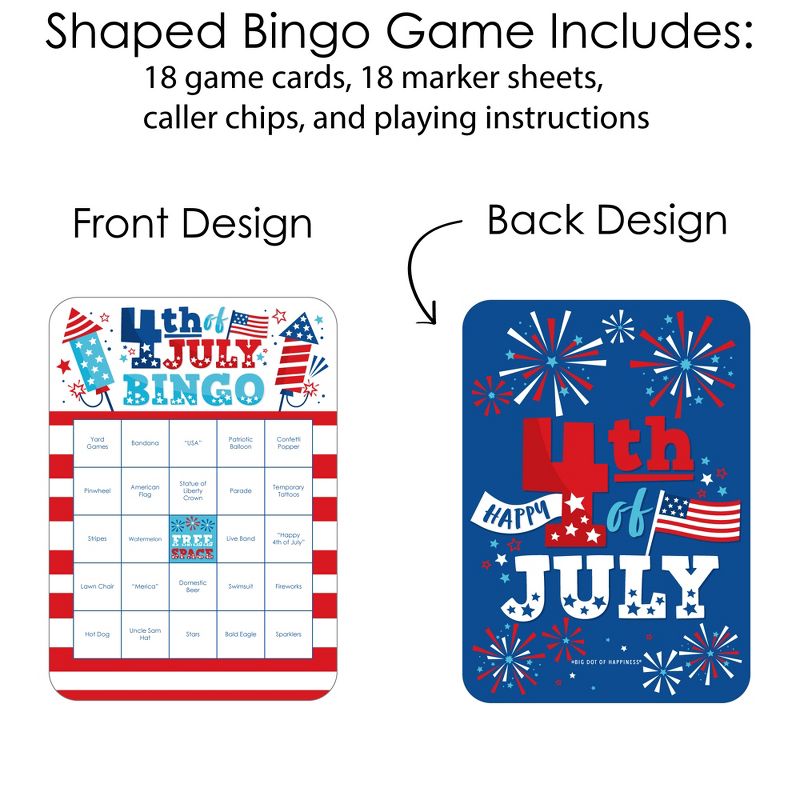 Big Dot of Happiness Firecracker 4th of July - Bar Bingo Cards and Markers -  Party Shaped Bingo Game - Set of 18, 3 of 6