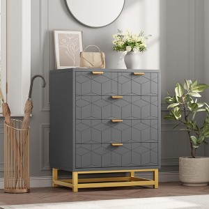 Dresser for Bedroom, 5 Drawer Grey Wooden Dresser with Gold Handles, Modern Storage Dressers & Chests of Drawers for Hallway, Entryway - 1 of 4