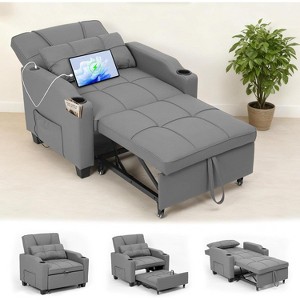 3-in-1 Convertible Sofa Bed - Pull-out sleeper with adjustable backrest, USB port, cup holders & pockets for living room. - 1 of 4