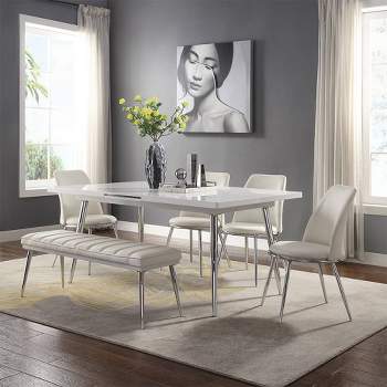 Weizor 64-78" Dining Tables White High Gloss and Chrome - Acme Furniture