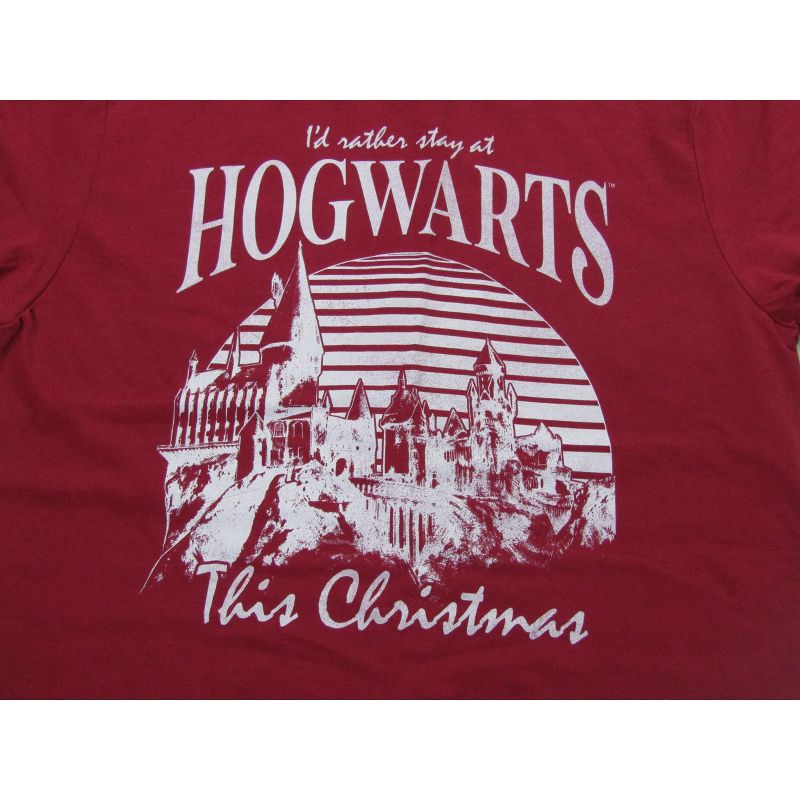 Harry Potter I'd Rather Stay At Hogwarts This Christmas Men's Cardinal Graphic Tee, 2 of 3