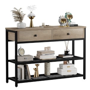 Console Table, Sofa Table, Industrial Entryway Table with 2 Drawers and 2 Tiers Shelf - 1 of 4