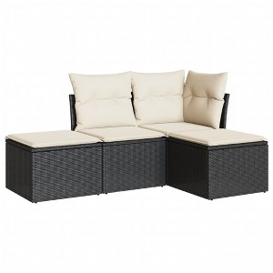vidaXL Garden Sofa Set Black with cream white cushions - 1 of 4