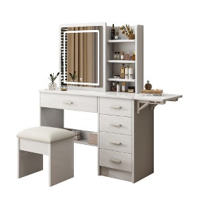 Ridstar Fashion Vanity Desk with 5 Drawers & Chair-White - 1 of 4