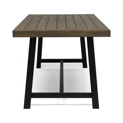 Carlisle 79" Rectangle Acacia and Iron Outdoor Dining Table