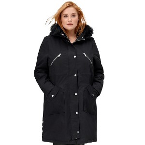 ellos Women's Plus Size Side-Snap Zip-Front Parka - 1 of 4