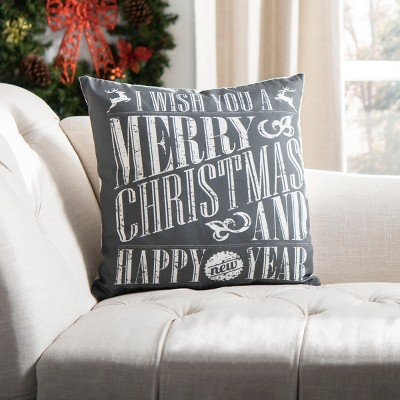 Green and White Embroidered Christmas Square Pillow