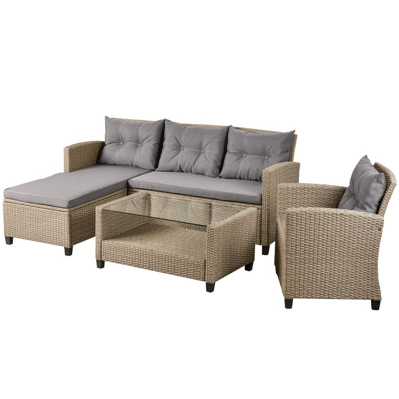 Eden 4 Piece Outdoor Conversation Set All Weather Wicker Sectional Sofa with Seat Cushions Patio Furniture Set-Maison Boucle, 2 of 11