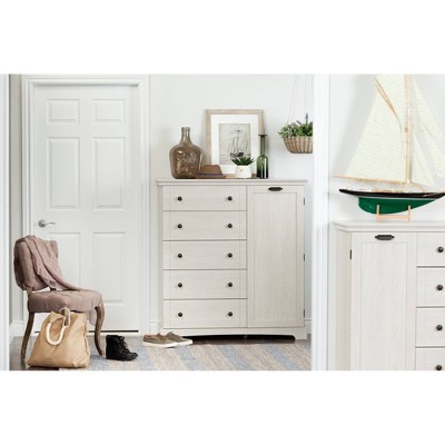 Winter Oak Cottage 5-Drawer Dresser with Door and Shelves