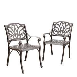 GDFStudio Fonzo Outdoor Cast Aluminum Dining Chairs (Set of 2), Bronze - 1 of 4
