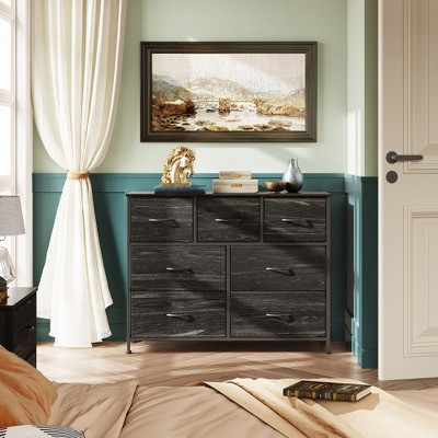 TV Stand, Dresser - 7 Drawer with Sturdy Steel Frame & Wood Top, Fabric Storage Tower