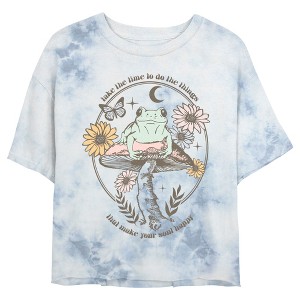 Juniors Womens Lost Gods Happy Soul Frog Quote Crop T-Shirt - 1 of 4