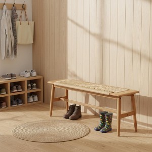 Homy Casa Woven Seat Wood Bench for Entryway, Bedroom & Living Room - 1 of 4