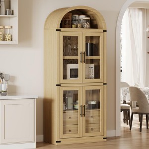 Arched Wood Cabinet with Doors & 2 Drawers, 71.4" Tall Farmhouse Bookcase Storage Cupboard for Kitchen, Dining Room, Study, Bathroom - 1 of 4