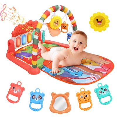 Skirfy Baby Gym Play Mat, Tummy Time Mat with Music, Piano Activity Lights, Gift for Newborns 0-12 Months