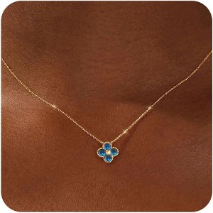 Non Tarnish 14K Gold Plated Four Leaf Clover Necklace Trendy CZ Emerald Pendant Necklace Jewelry - 1 of 4