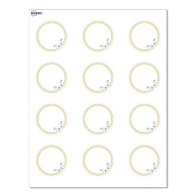 Avery® Cards, 2" Diameter, Double Gold Border w/ Florals, 120ct