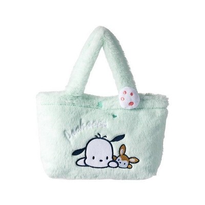 Paaaawaters Stuffed Plush Tote Bag Adorable Embroidered Cartoon Pattern Light Mint Green Mini