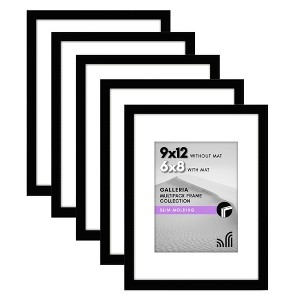 Americanflat 9x12 Picture Frame in Black - Set of 5 Frames - Displays 6x8 With Mat and 9x12 Without Mat - 1 of 4