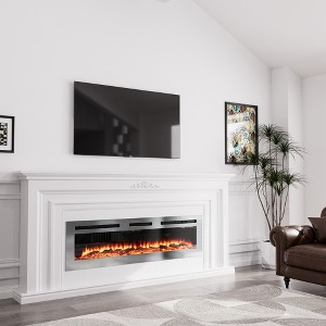 CLIHOME Wall Mounted and Recessed Electric Fireplace Insert with Stainless Steel Surface and 12 Flame Colors - 1 of 4