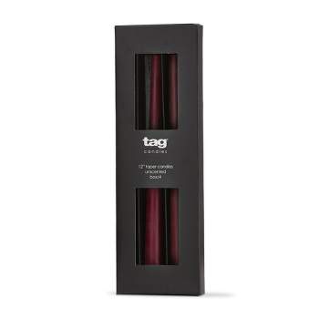 tag Color Studio 12" Traditional Taper Unscented Smokeless Paraffin Wax Candle Wine Set of 4, Burn Time 8 hrs.