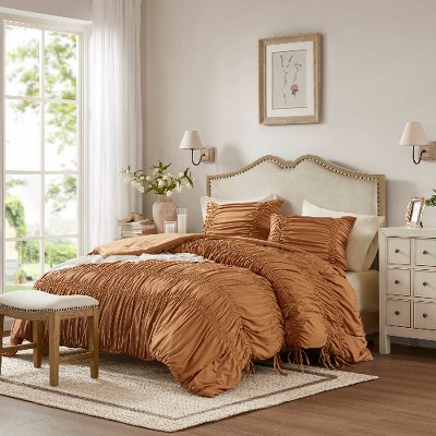 Lyngins French Country Comforter Set, Romantic Ruched Design Bedding Set, 1 Comforter & 1 Sham, Ultra-Soft Microfiber, All-Season Quilt Bedding Set