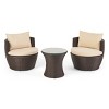3-Piece Boho Outdoor Chat Set, Faux Wicker Club Chairs with Beige Cushions, Round End Table with Tempered Glass Top-The Pop Home - 2 of 4