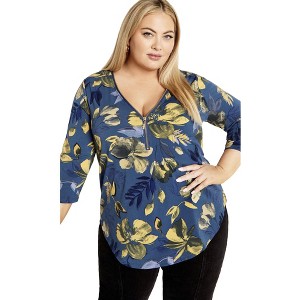 Avenue Women's Plus Size Top Fiona Zip Print - 1 of 4