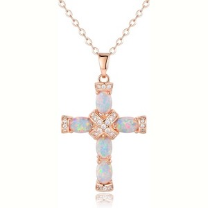 Barzel 18K Gold Plated Created Opal Cross Necklace, 18" Chain with 2" Extension, Dainty Pendant Jewelry Gift - 1 of 4