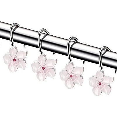 Vanda White and Pink Floral Resin Shower Curtain Hooks Set