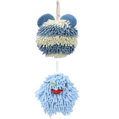 REGALWOVEN 2 Pack Chenille Hand Towels Cute Decorative Hand Drying Hanging Ball Towels 7" x 7"