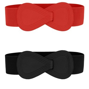 Allegra K Women's Faux Leather Interlock 8-shaped Buckle Elastic Waist Belt 2 Pcs - 1 of 4